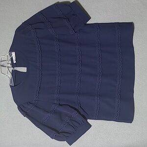 GRACE KARIN Women's Blue Lace Trimmed Short‎ Sleeve Blouse - Size Large